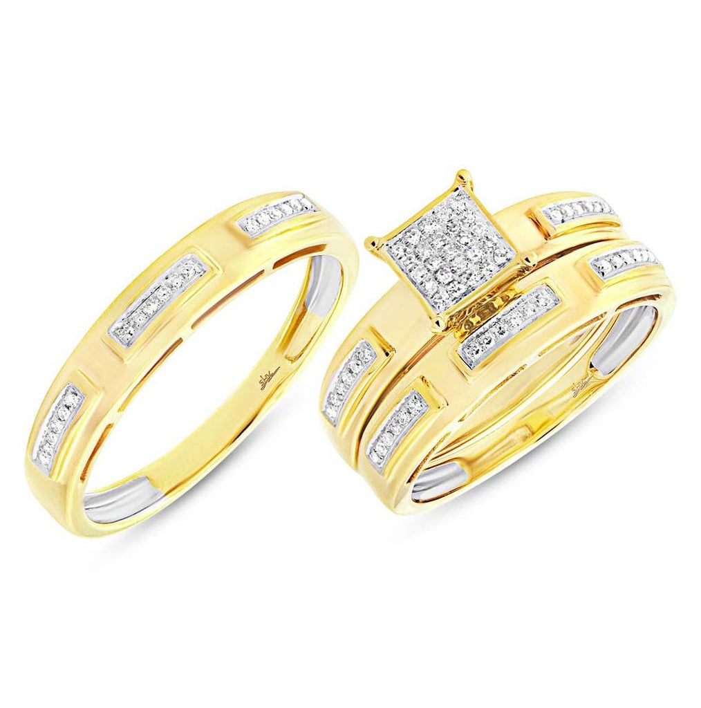 0.18 Ctw 14k Yellow Gold Diamond Trio Wedding Bridal Set