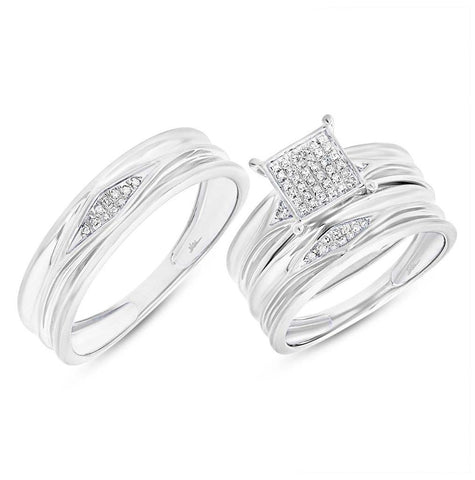 0.16 Ctw 14k White Gold Diamond Trio Wedding Bridal Set