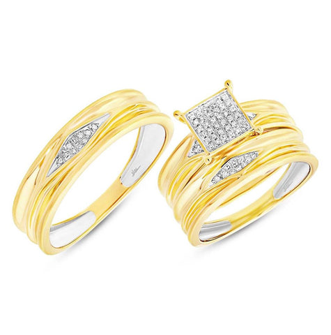 0.16 Ctw 14k Yellow Gold Diamond Trio Wedding Bridal Set