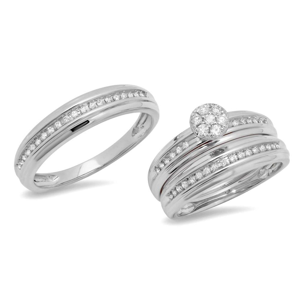 0.42 Ctw 14k White Gold Diamond Trio Wedding Bridal Set  Cluster