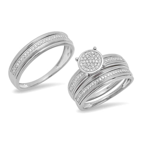 0.34 Ctw 14k White Gold Diamond Trio Wedding Bridal Set  Pave