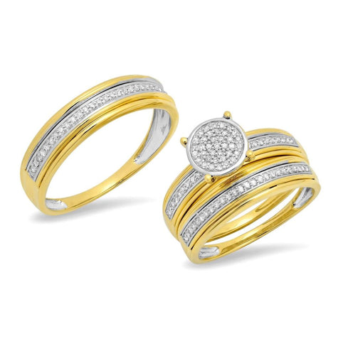 0.34 Ctw 14k Yellow Gold Diamond Trio Wedding Bridal Set  Pave