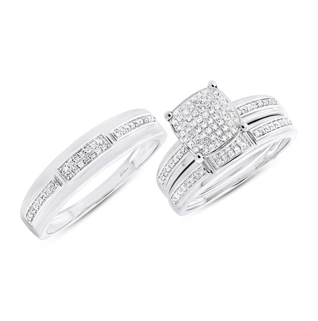 0.41 Ctw 14k White Gold Diamond Trio Wedding Bridal Set  Pave