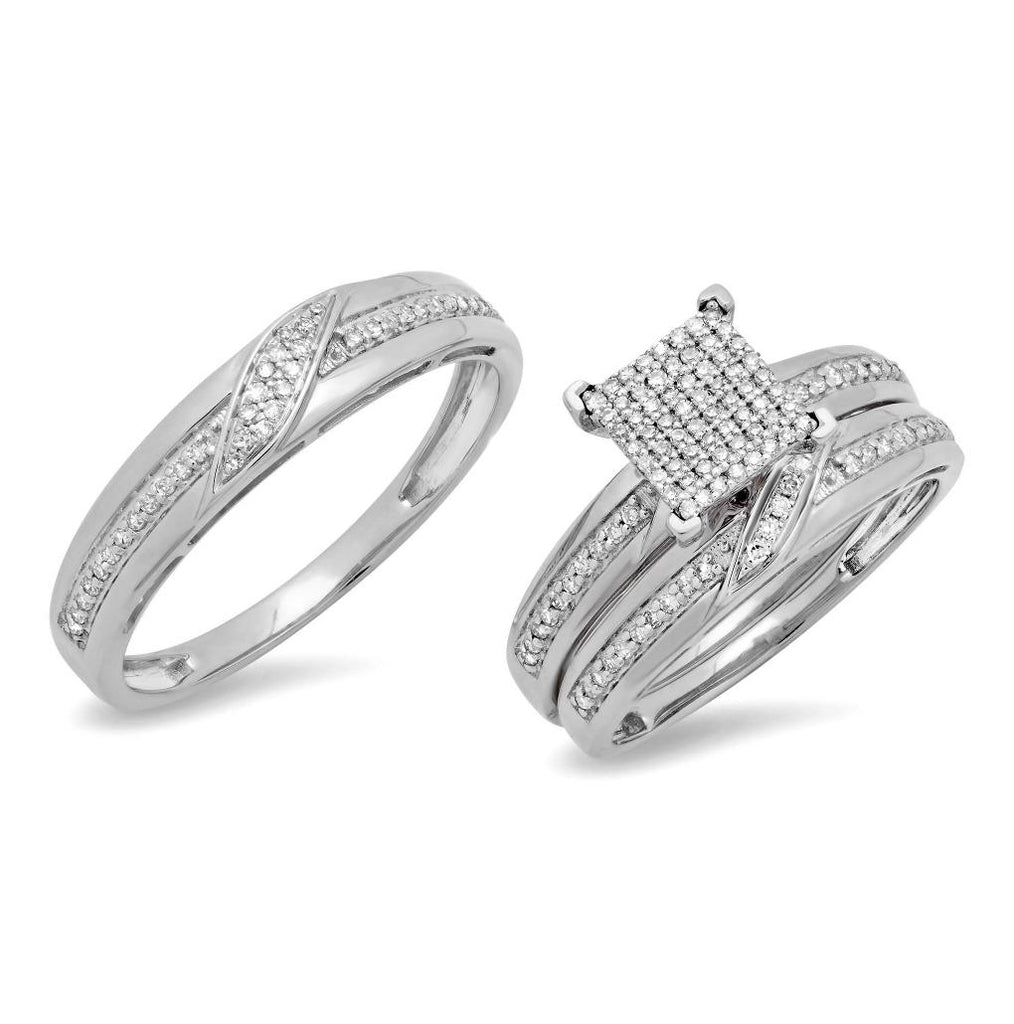 0.42 Ctw 14k White Gold Diamond Trio Wedding Bridal Set  Pave