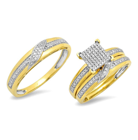 0.42 Ctw 14k Yellow Gold Diamond Trio Wedding Bridal Set  Pave