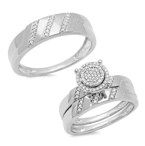 0.25 Ctw 14k White Gold Diamond Trio Wedding Bridal Set