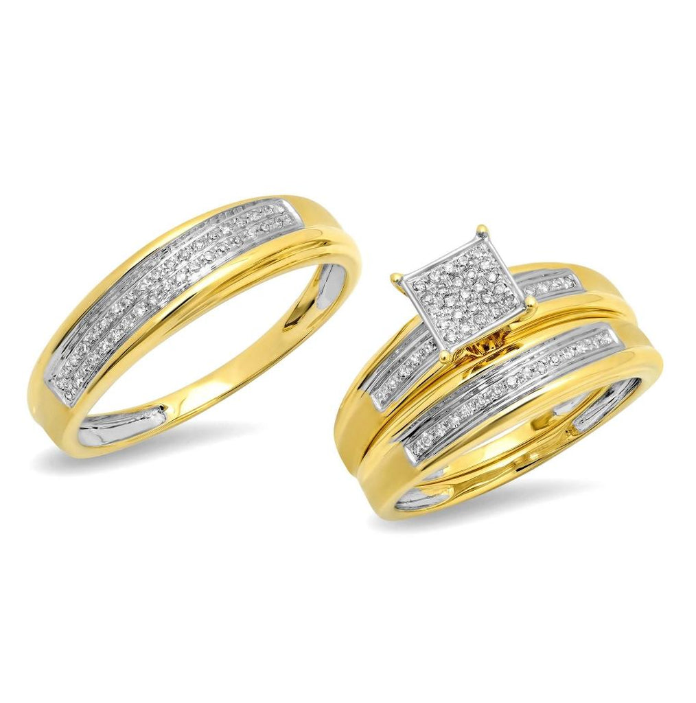 0.27 Ctw 14k Yellow Gold Diamond Trio Wedding Bridal Set