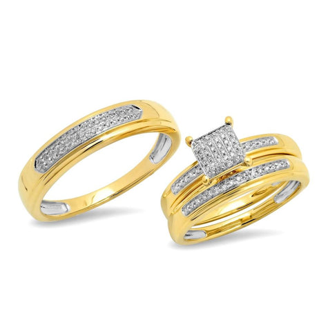 0.20 Ctw 14k Yellow Gold Diamond Trio Wedding Bridal Set