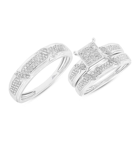 0.40 Ctw 14k White Gold Diamond Trio Wedding Bridal Set