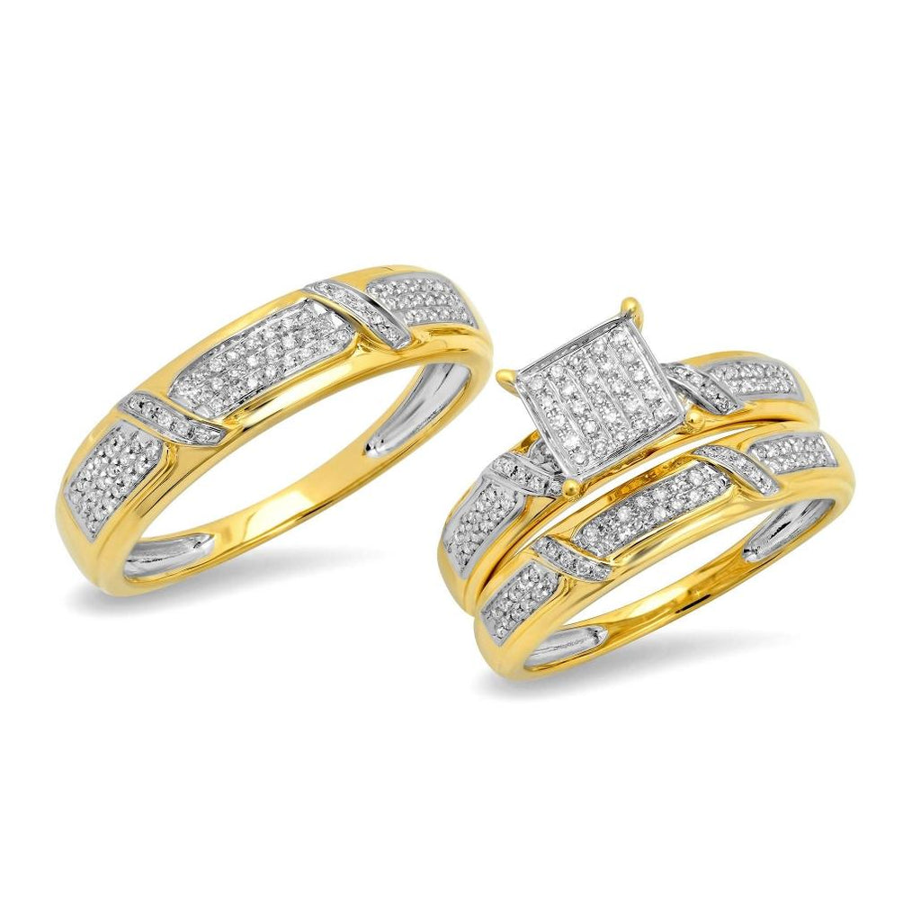 0.40 Ctw 14k Yellow Gold Diamond Trio Wedding Bridal Set