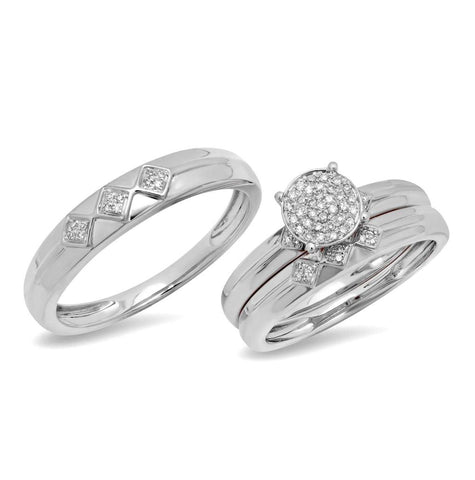 0.17 Ctw 14k White Gold Diamond Trio Wedding Bridal Set