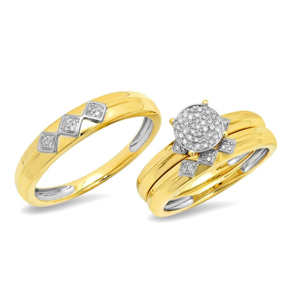 0.17 Ctw 14k Yellow Gold Diamond Trio Wedding Bridal Set