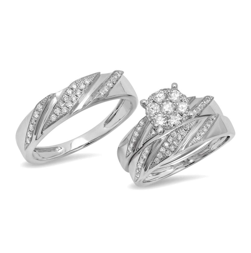 0.83 Ctw 14k White Gold Diamond Trio Wedding Bridal Set