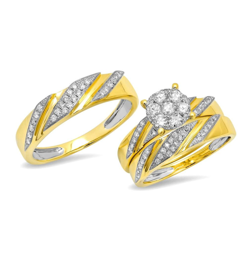 0.83 Ctw 14k Yellow Gold Diamond Trio Wedding Bridal Set