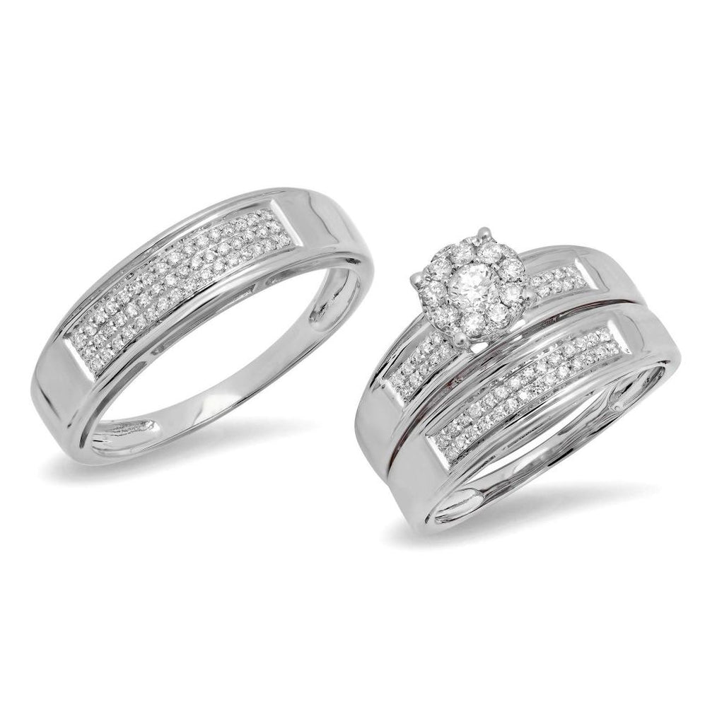 0.61 Ctw 14k White Gold Diamond Trio Wedding Bridal Set