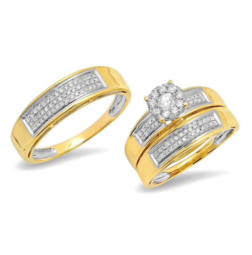 0.61 Ctw 14k Yellow Gold Diamond Trio Wedding Bridal Set