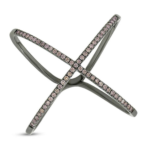 0.18 Ctw 14k Black Rhodium Gold Champagne Diamond Womens "x" Ring Size 6
