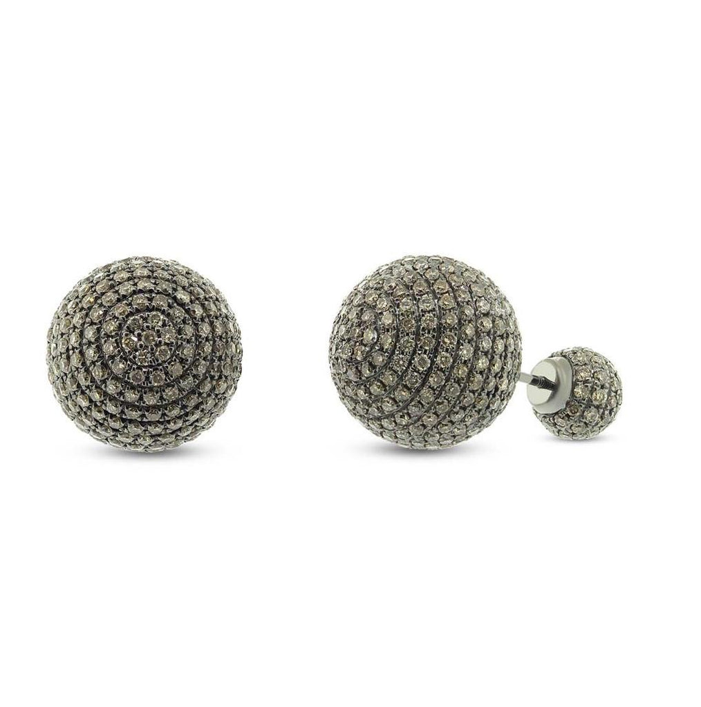 6.40 Ctw 14k Black Rhodium Gold Champagne Diamond Cluster Ball Earring