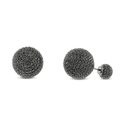 6.31 Ctw 14k Black Rhodium Gold Black Diamond Cluster Ball Earring