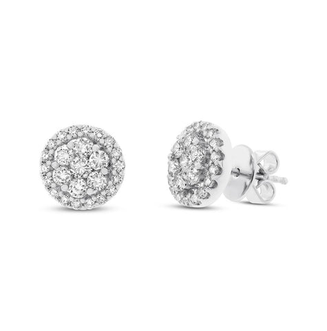 1.13 Ctw 18k White Gold Diamond Cluster Stud Earring