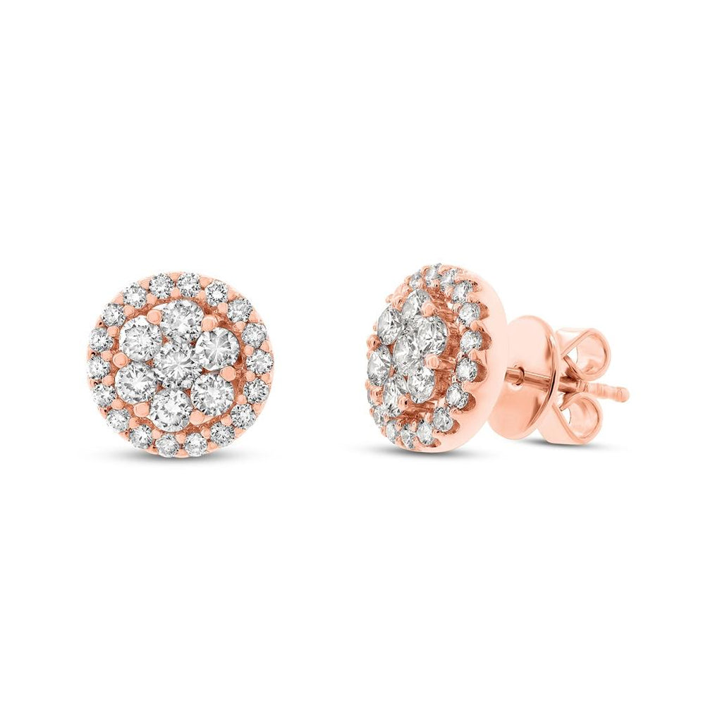 1.13 Ctw 18k Rose Gold Diamond Cluster Stud Earring