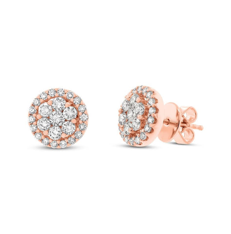 1.13 Ctw 18k Rose Gold Diamond Cluster Stud Earring