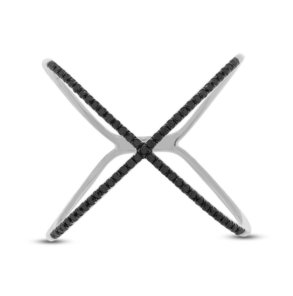 0.18 Ctw 14k White Gold Black Diamond Womens "x" Ring