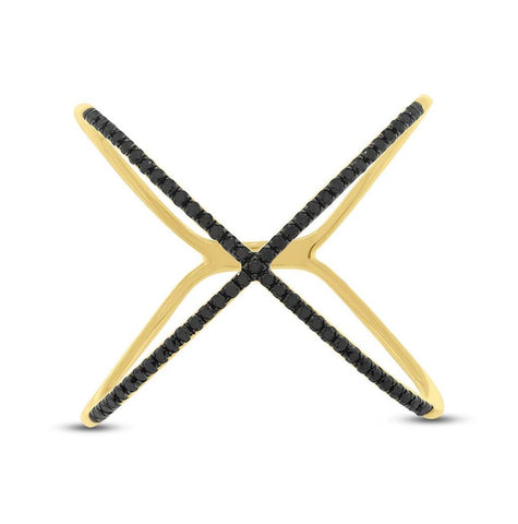 0.18 Ctw 14k Yellow Gold Black Diamond Womens "x" Ring