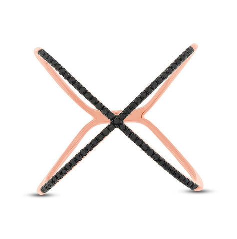 0.18 Ctw 14k Rose Gold Black Diamond Womens "x" Ring Size 7.5