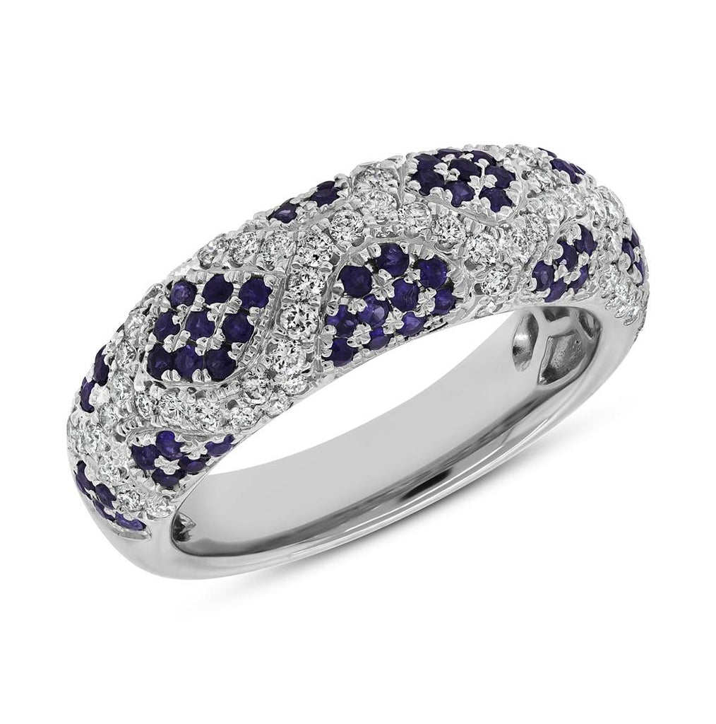 0.57 Ctw Diamond And 0.55 Ctw Blue Sapphire 14k White Gold Womens Ring