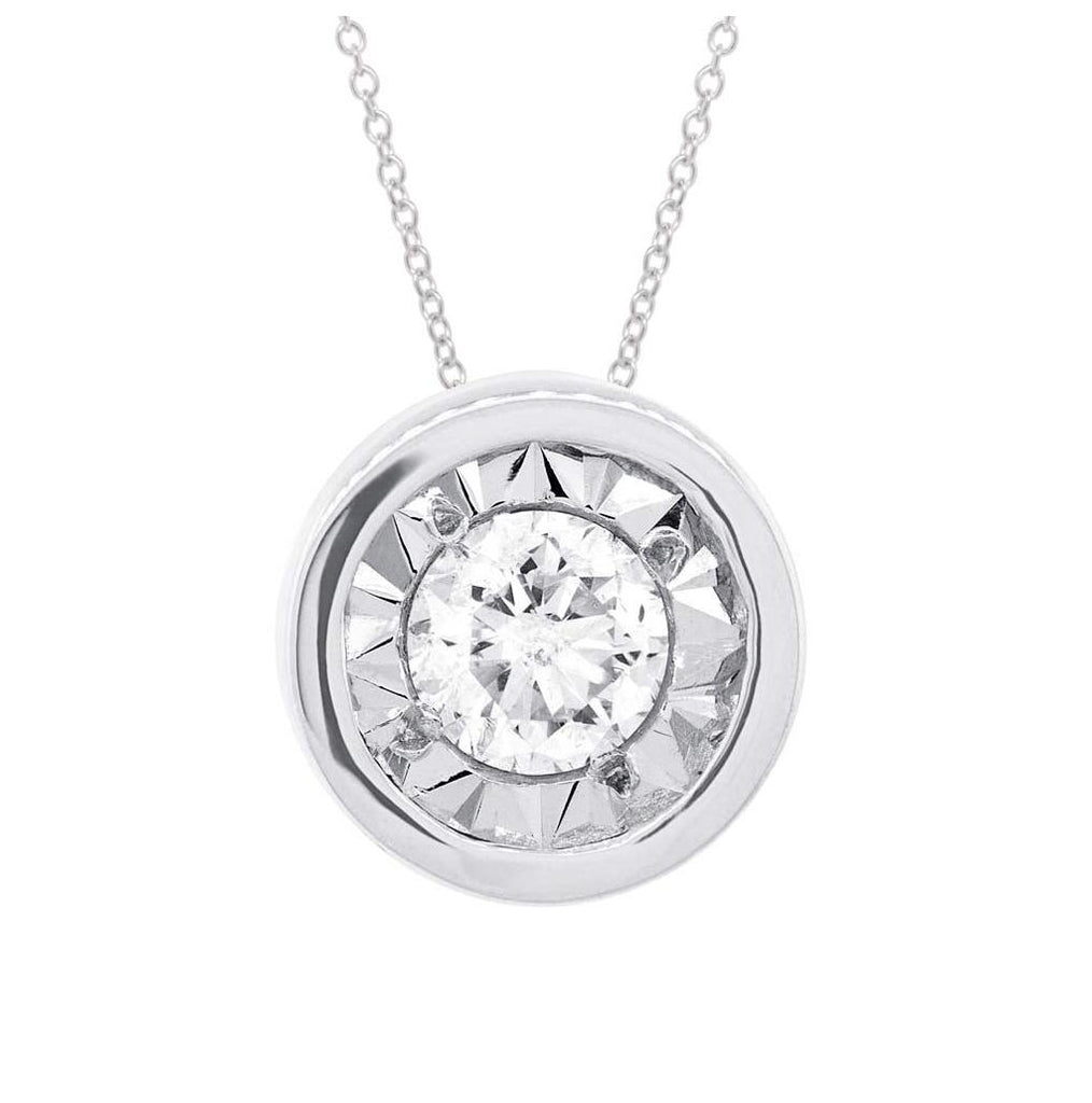 0.20 Ctw 14k White Gold Diamond Round Solitaire Pendant Necklace With 18 Inch Chain