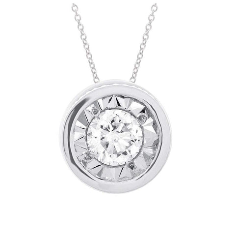 0.20 Ctw 14k White Gold Diamond Round Solitaire Pendant Necklace With 18 Inch Chain