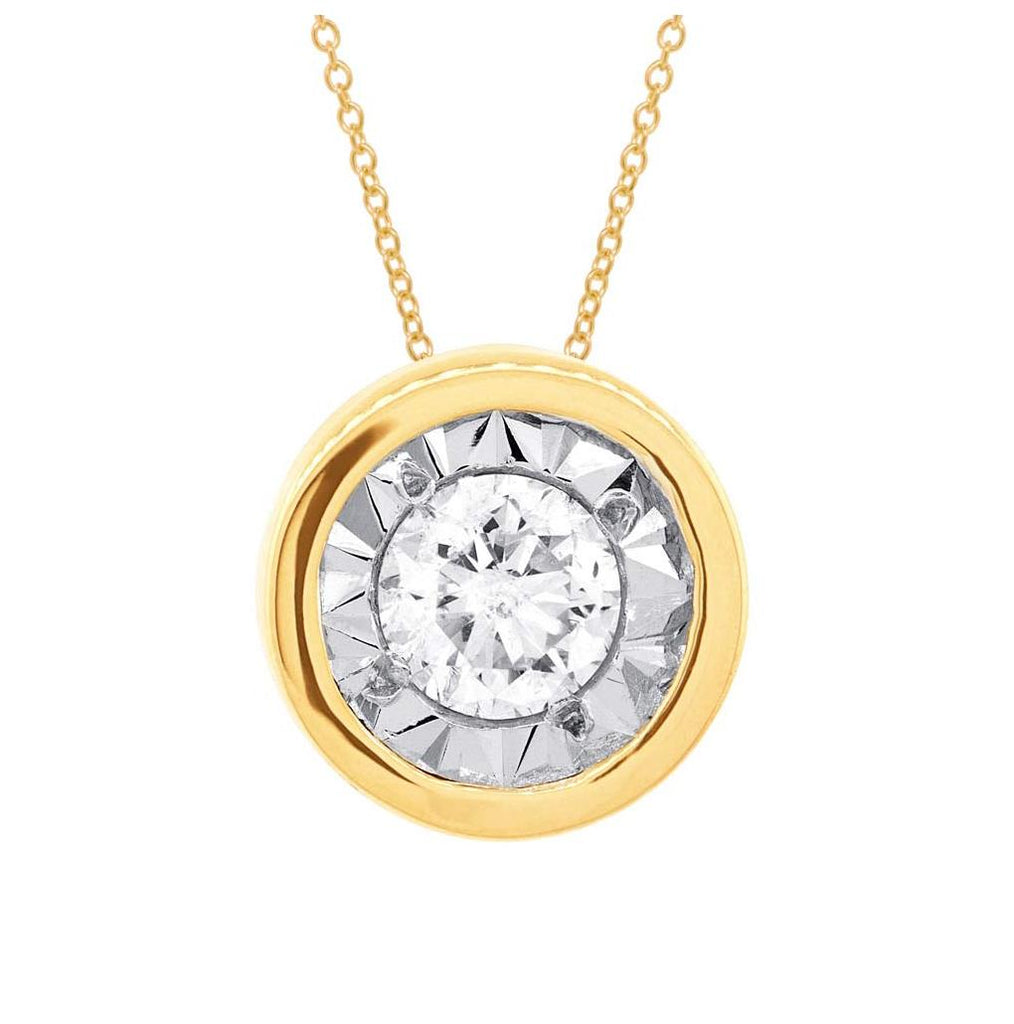 0.20 Ctw 14k Yellow Gold Diamond Round Solitaire Pendant Necklace With 18 Inch Chain