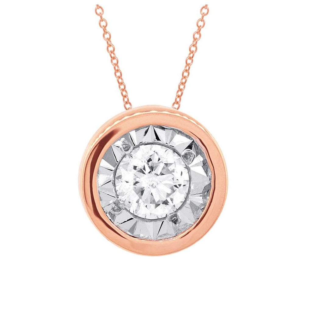 0.20 Ctw 14k Rose Gold Diamond Round Solitaire Pendant Necklace With 18 Inch Chain