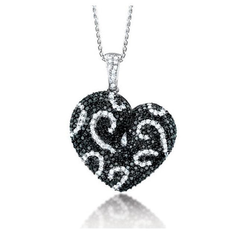 2.50 Ctw 14k White Gold Black And White Diamond Heart Pendant Necklace With 18 Inch Chain