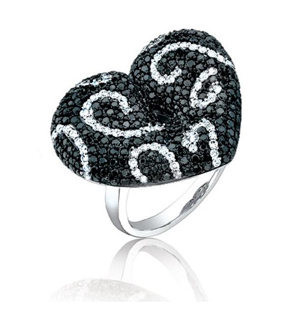 2.50 Ctw 14k White Gold Black And White Diamond Heart Ring