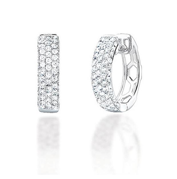 1.30 Ctw 14k White Gold Diamond Hoop Pave Earring