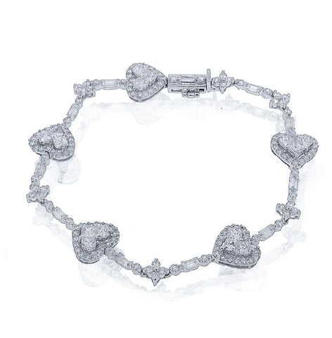 3.90 Ctw 18k White Gold Diamond Fancy Heart Bracelet