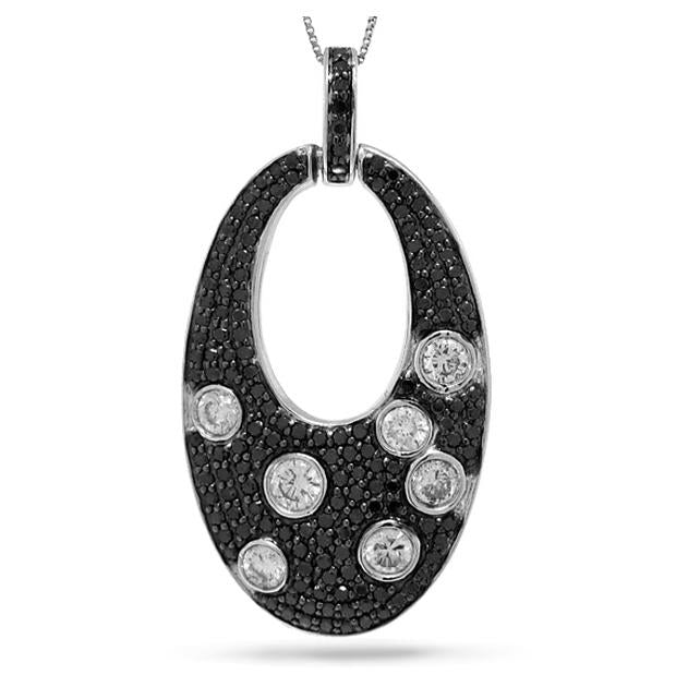 2.50 Ctw 14k White Gold Black And White Diamond Pendant Necklace With 18 Inch Chain