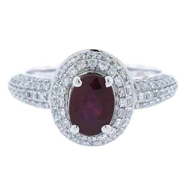 0.72 Ctw Diamond And 1.15 Ctw Glass Filled Ruby 14k White Gold Ring