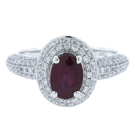 0.72 Ctw Diamond And 1.15 Ctw Glass Filled Ruby 14k White Gold Ring