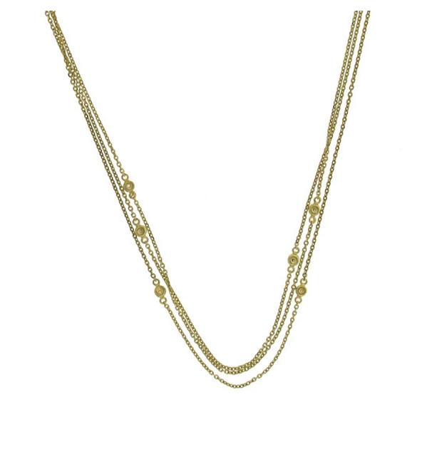 0.05 Ctw 14k Yellow Gold Diamond Bezel 3 Chain Necklace