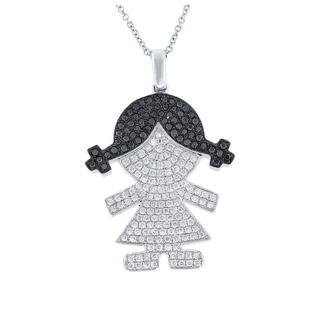 0.86 Ctw 14k White Gold Black And White Diamond Girl Pendant Necklace With 18 Inch Chain