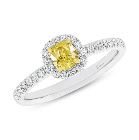 0.81 Ctw 18k Two-tone Gold Cushion Cut Natural Fancy Yellow Diamond Ring