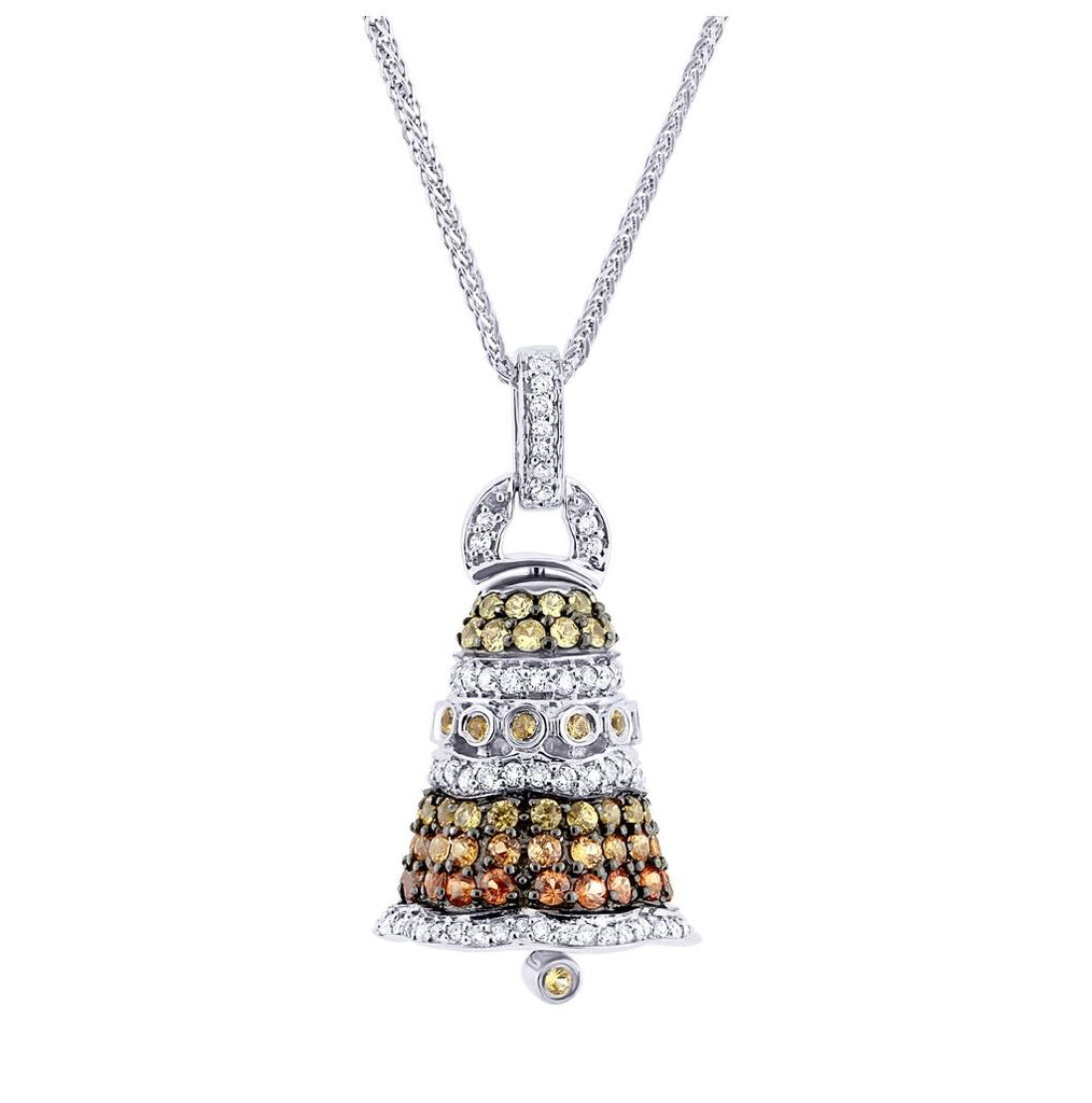 0.45 Ctw Diamond And 1.25 Ctw Sapphire 18k White Gold Bell Pendant Necklace With 18 Inch Chain