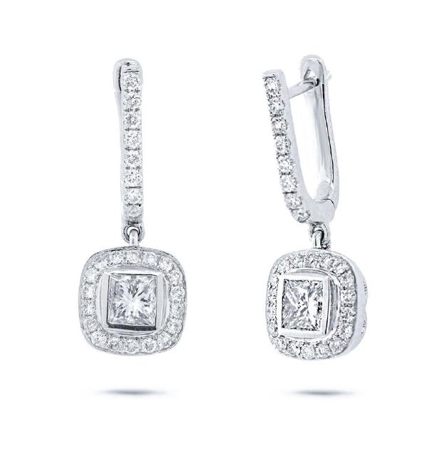 0.78 Ctw- Ctwr(princess) 0.53 Ctw-side 14k White Gold Diamond Earring