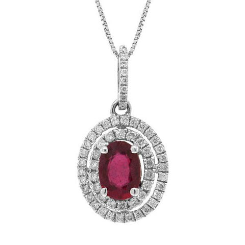 0.33 Ctw Diamond And 1.20 Ctw Ruby 14k White Gold Pendant Necklace With 18 Inch Chain