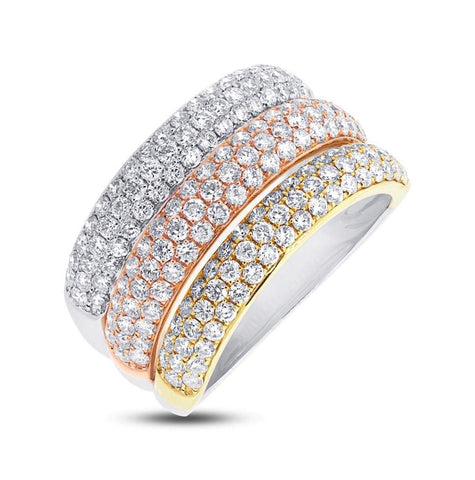 1.88 Ctw 14k Three-tone Gold Diamond Pave Womens Ring Size 8