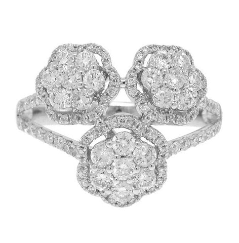 1.09 Ctw 14k White Gold Diamond Flower Ring