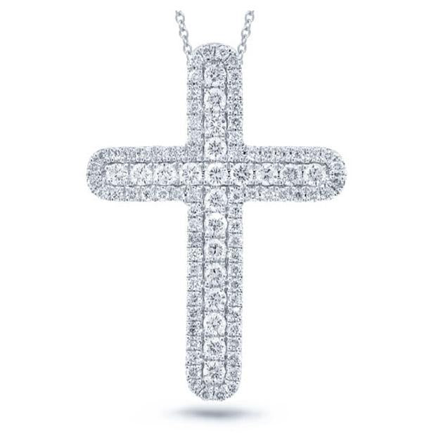 0.81 Ctw 14k White Gold Diamond Cross Pendant Necklace With 18 Inch Chain